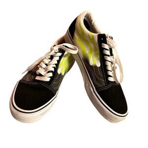 Vans Off The Wall Old Skool Neon Green Flame Sneakers, Men size 8, Women 9.5